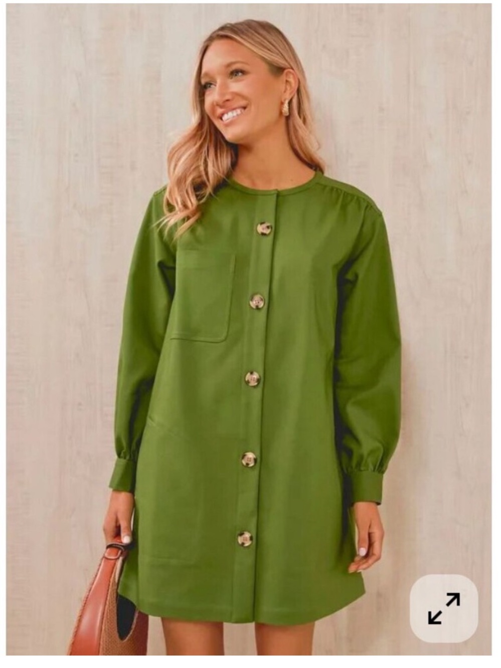 Tuckernuck Olive Green Button-Front Long Sleeve Dress
